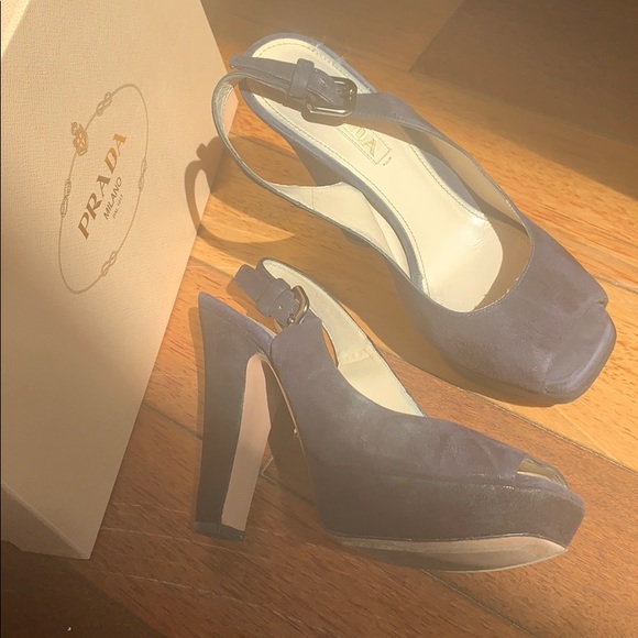 Prada | Peep Toe Slingback Sandals Navy Suede 37 - Picture 3 of 6